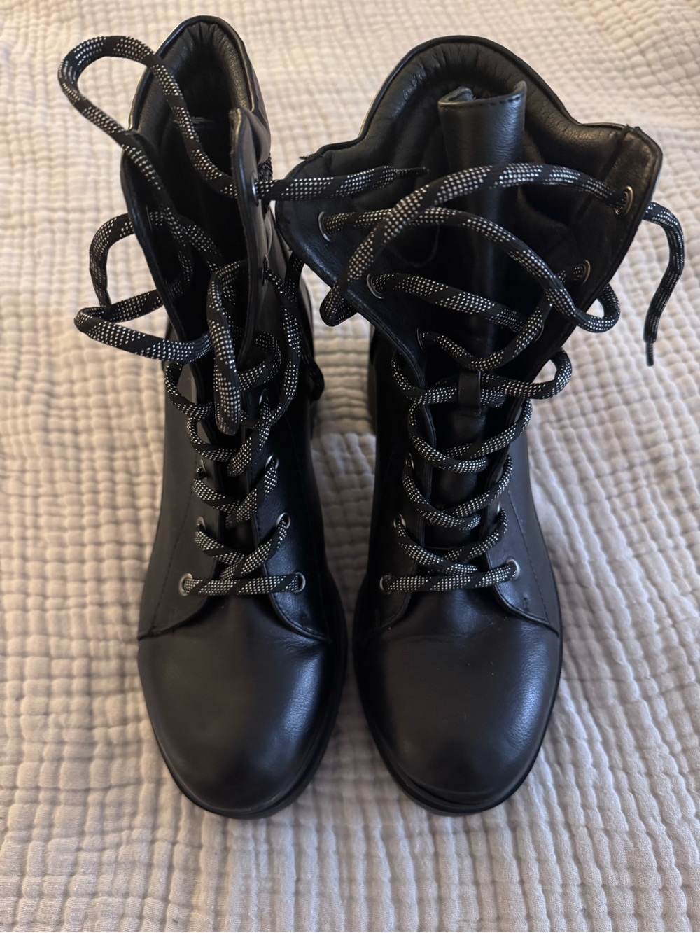 Nine West Black Lace-Up Combat Boots with Reflective Laces